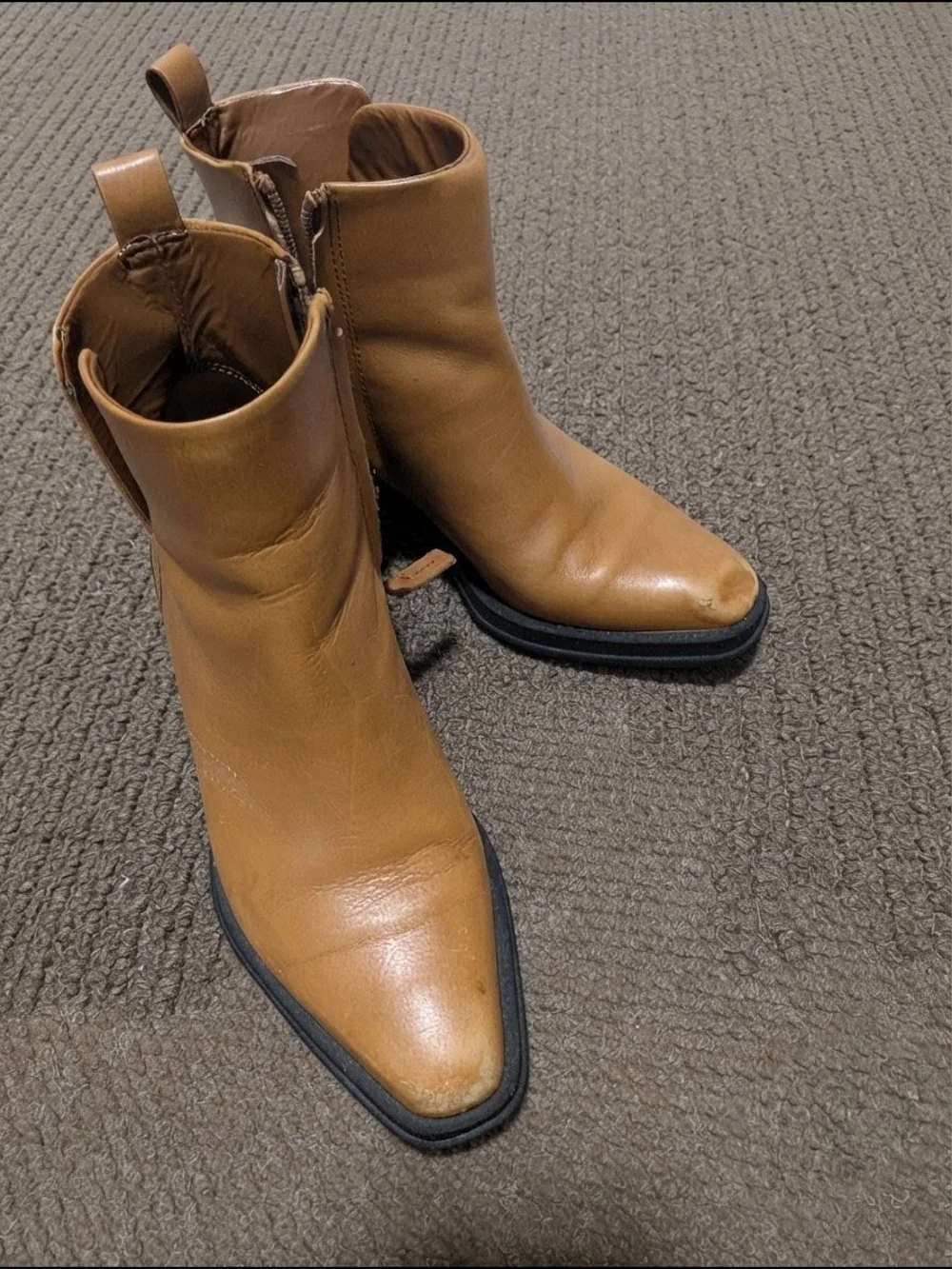 Tan Brown Leather Ankle Boots Zipper Booties Size 8